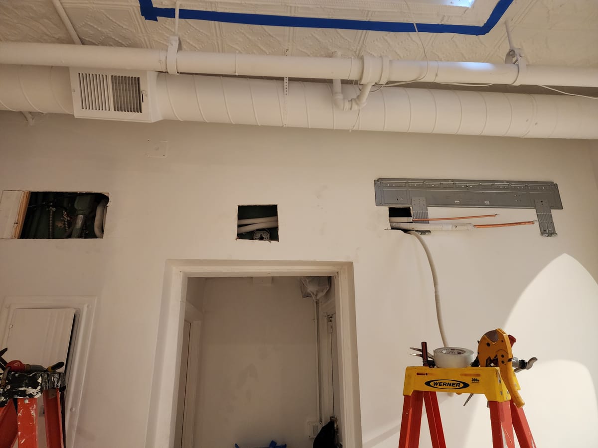 Trane commercial rooftop unit open for repair